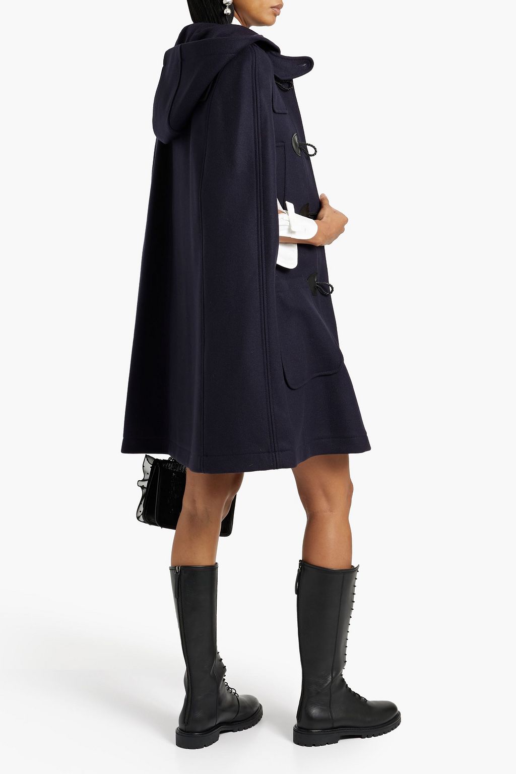 REDVALENTINO Leather-trimmed wool-blend felt hooded cape