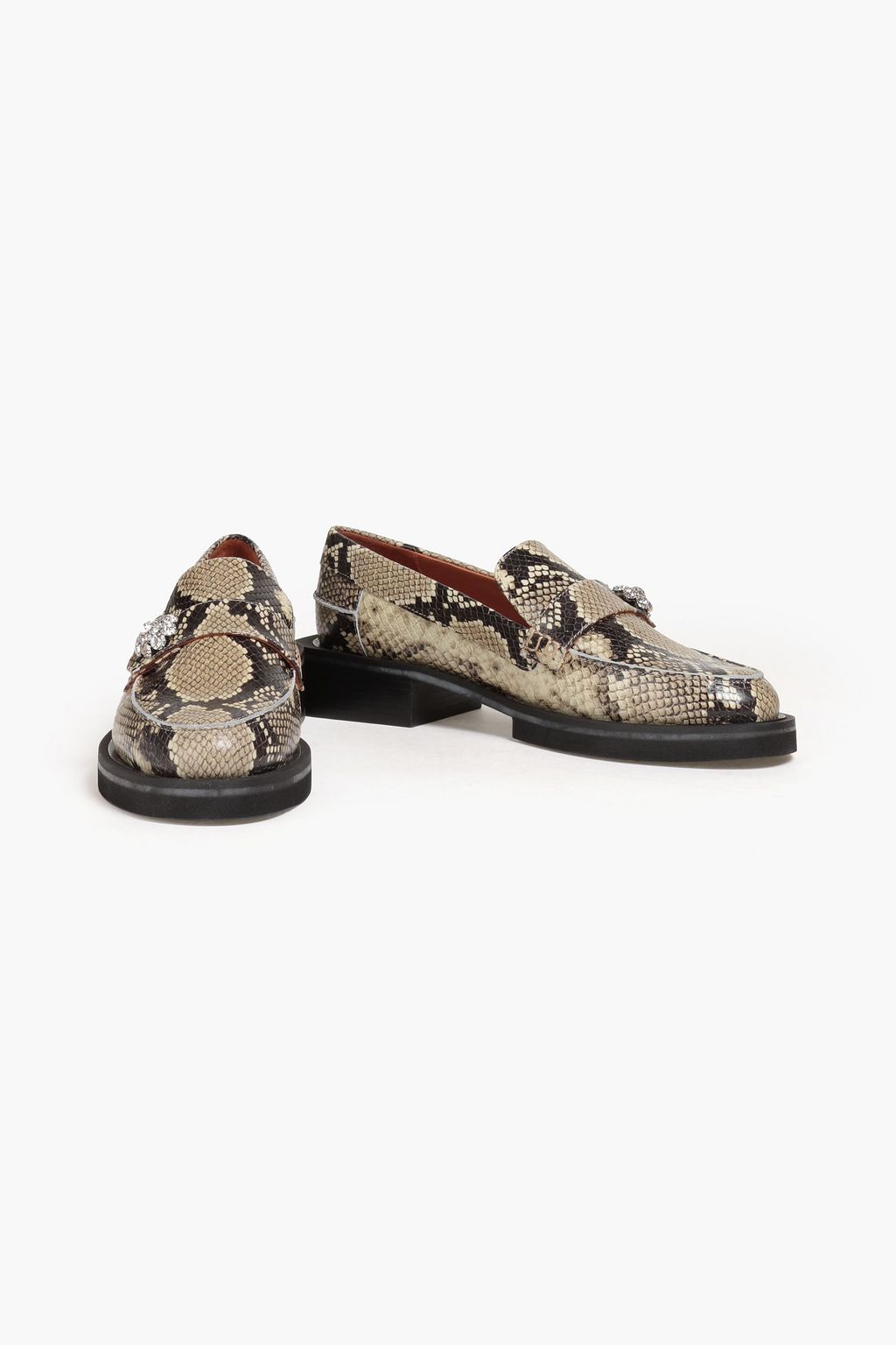 GANNI Snake-effect leather loafers