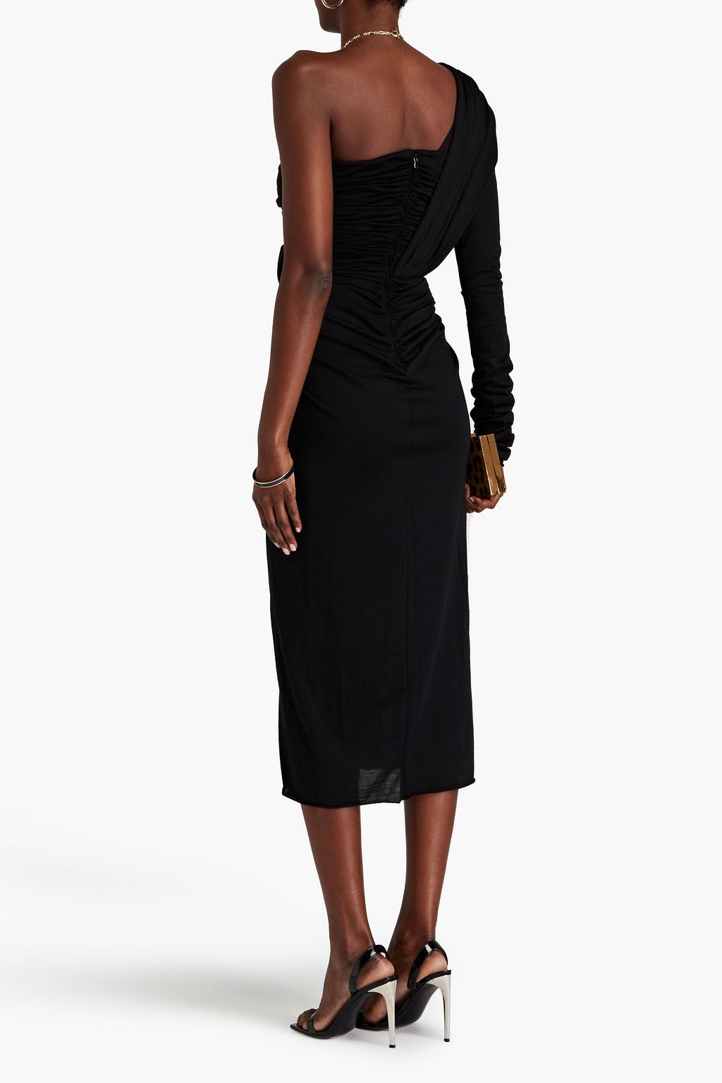 DOLCE&GABBANA One-sleeve ruched wool-jersey midi dress