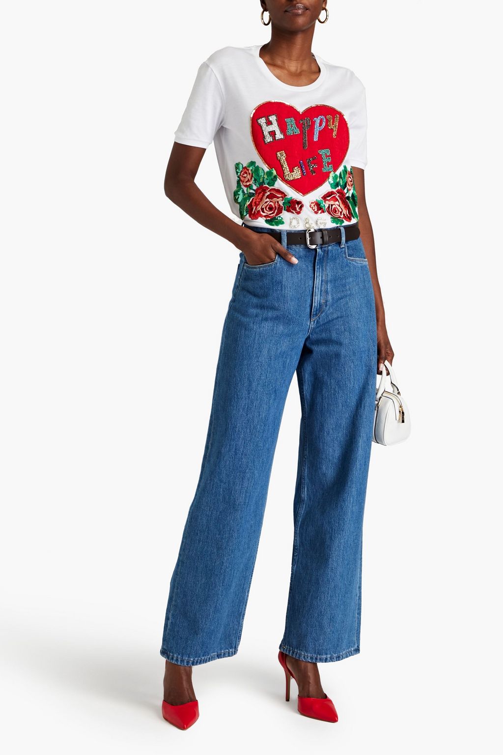 DOLCE&GABBANA تي شيرت مصنوع من قطن جيرسي بتصميم مزركش