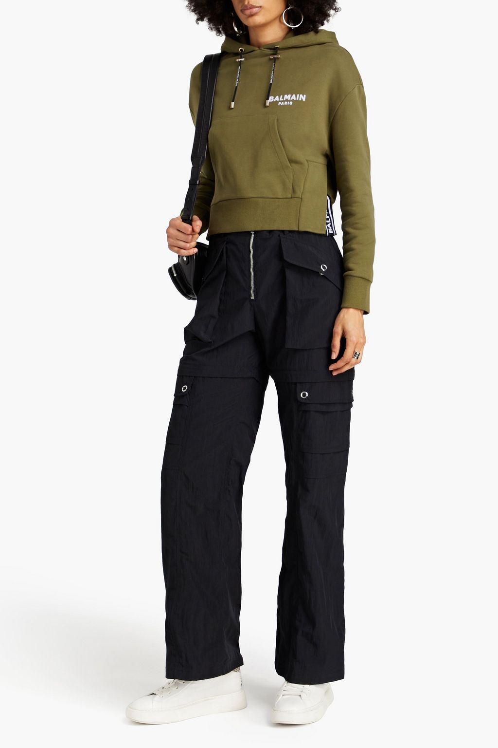 BALMAIN Flocked French cotton-terry hoodie