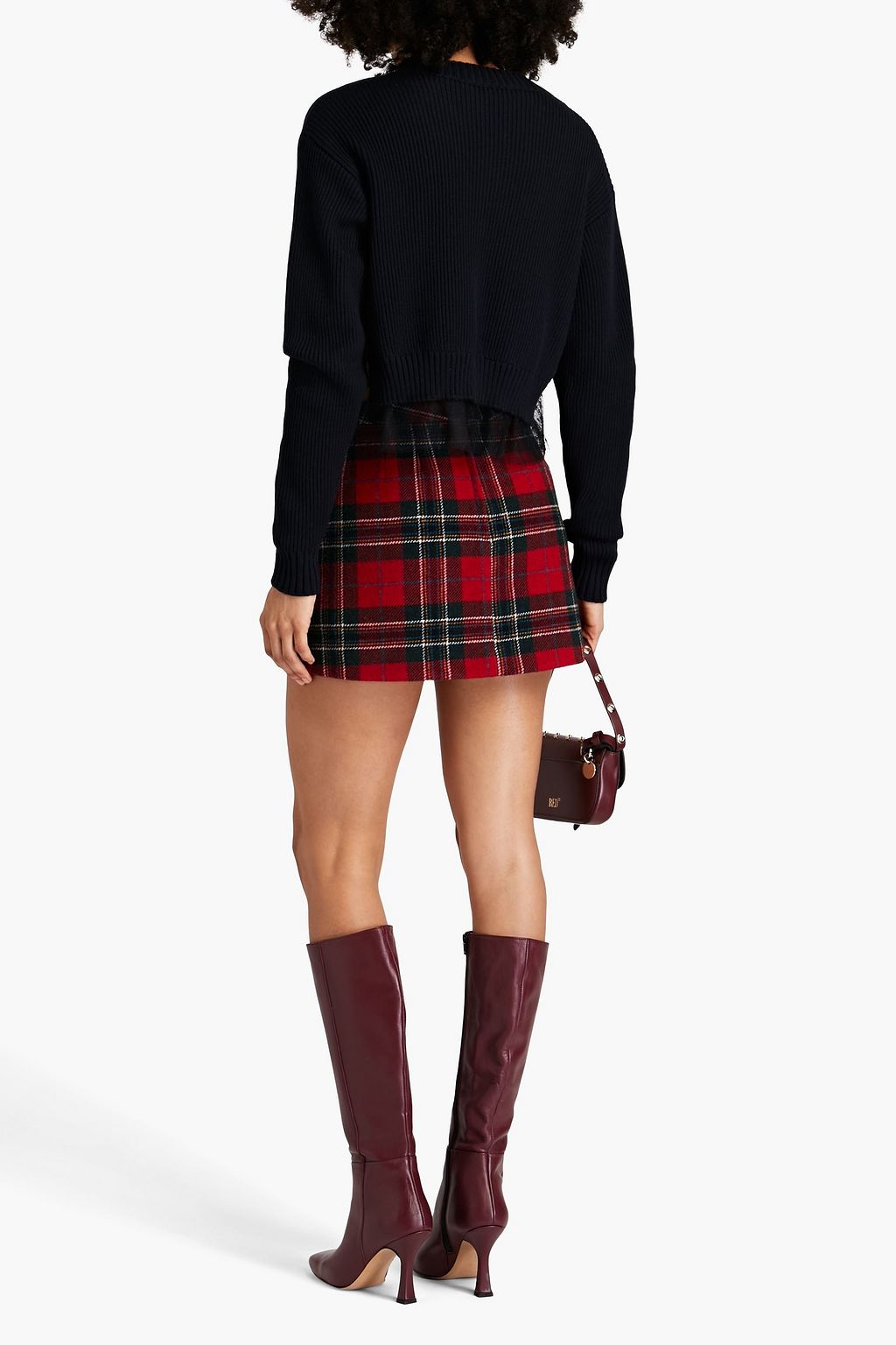 REDVALENTINO كنزة رياضية مصنوعة من الصوف بتصميم مضلّع مع قطع محاكة بجانب بعضها البعض من قماش بوان ديسبري