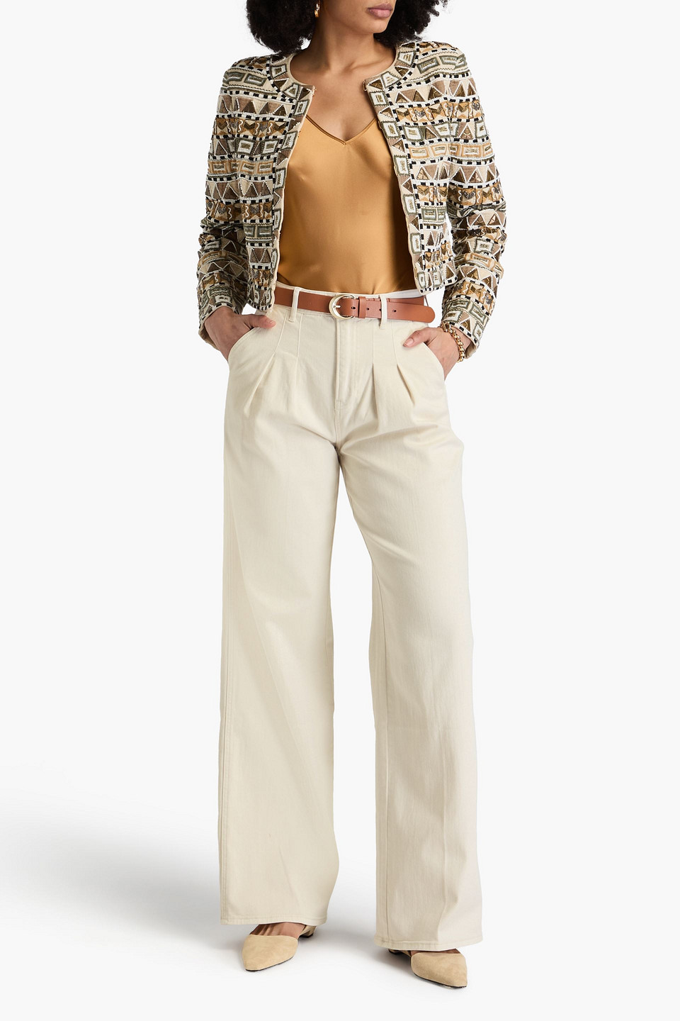 Veronica Beard Mia Pleated High-rise Wide-leg Jeans In Ecru