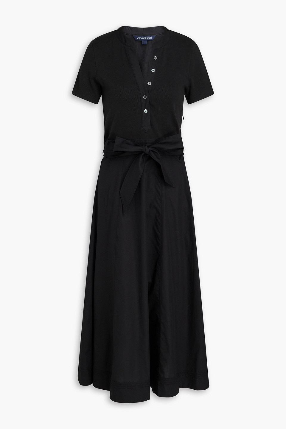 Veronica Beard Kyri Geripptes Midikleid Aus Popeline Und Jersey Aus Einer Pima-baumwollmischung In Schwarz
