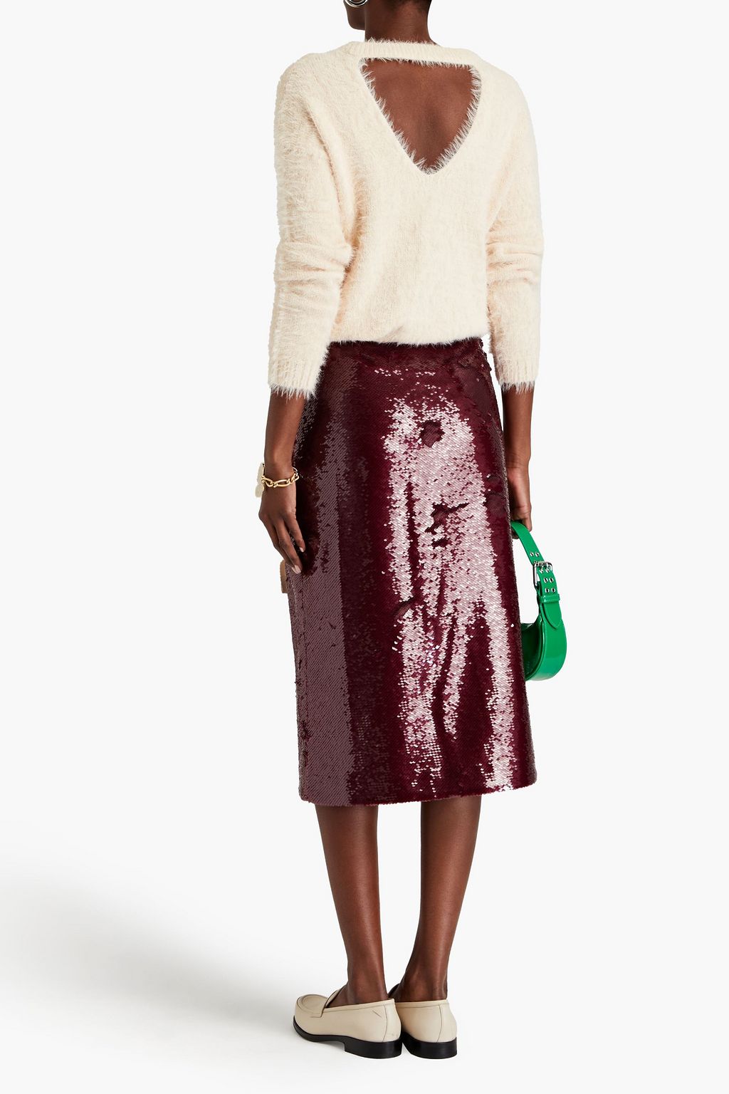 GANNI Tie-detailed sequined georgette midi wrap skirt