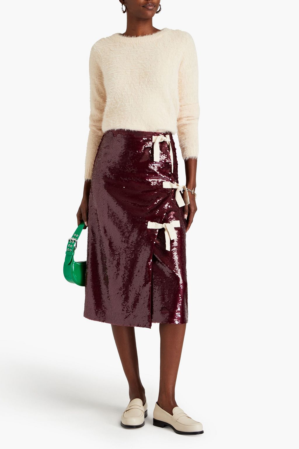 GANNI Tie-detailed sequined georgette midi wrap skirt
