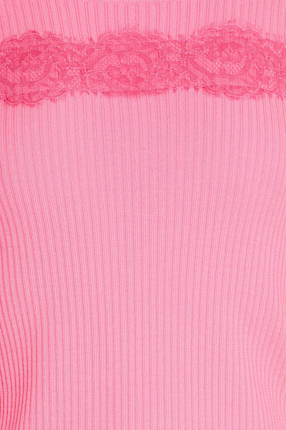 Red Valentino Lace-trimmed Ribbed Wool Sweater In Bright Pink