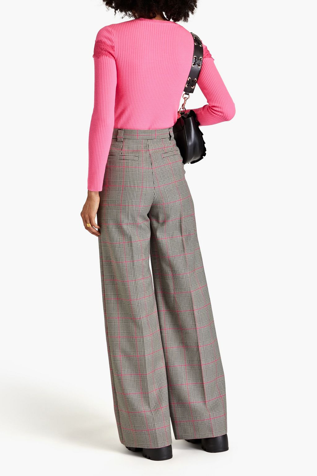 REDVALENTINO Lace-trimmed ribbed wool sweater