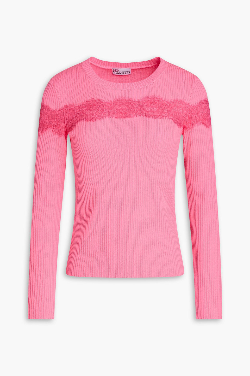 Red Valentino Lace-trimmed Ribbed Wool Sweater In Pink