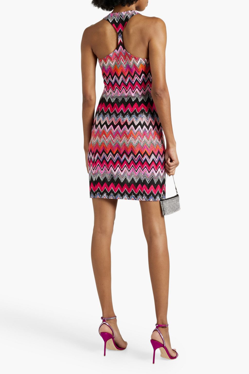 MISSONI فستان قصير من نسيج بحبكة كروشيه بلون معدني