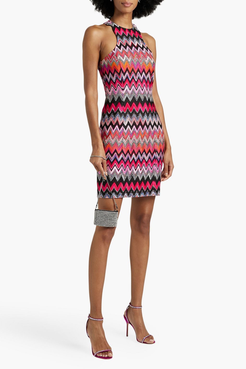 MISSONI فستان قصير من نسيج بحبكة كروشيه بلون معدني