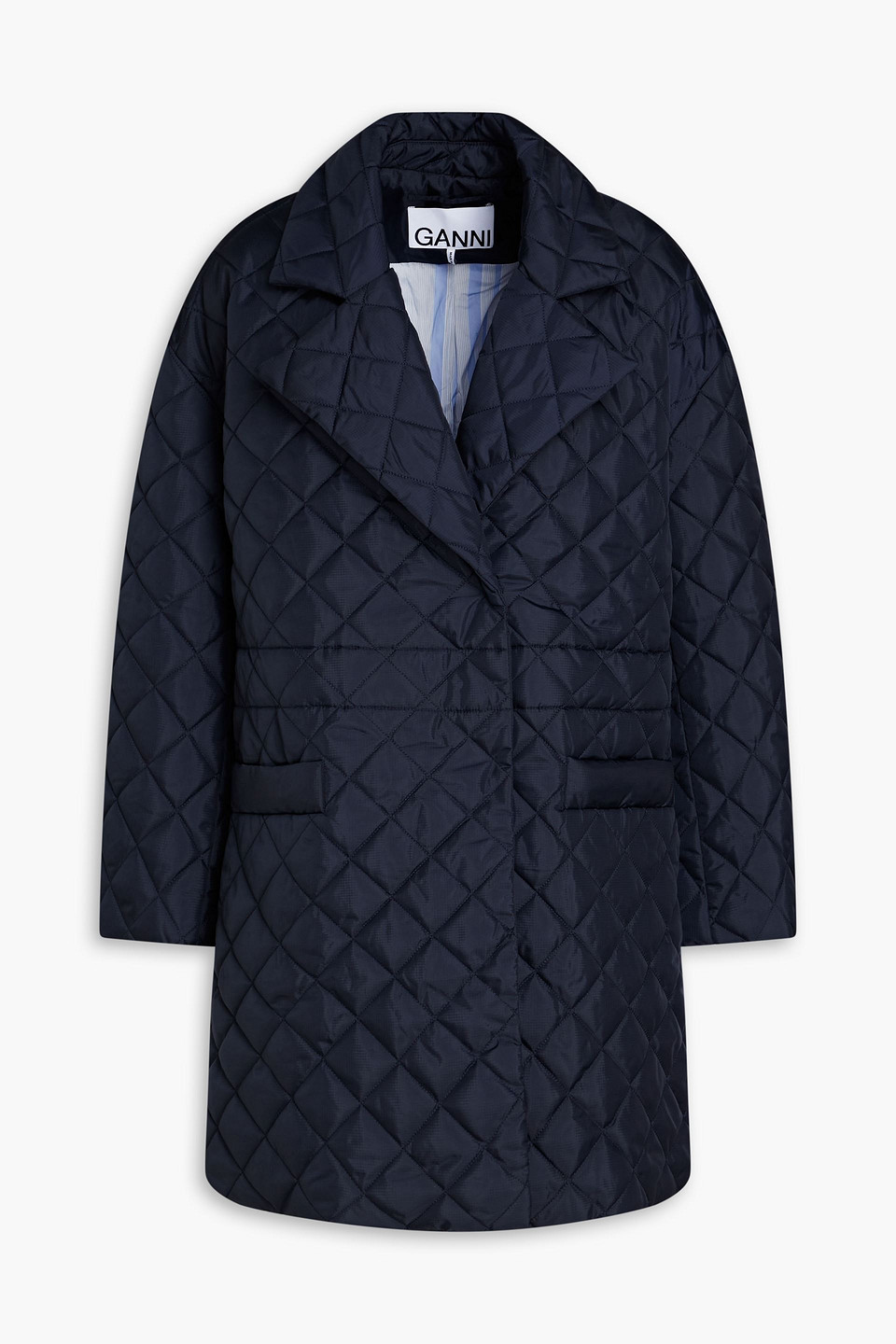 Ganni Oversized Quilted Padded Shell Coat In Blue