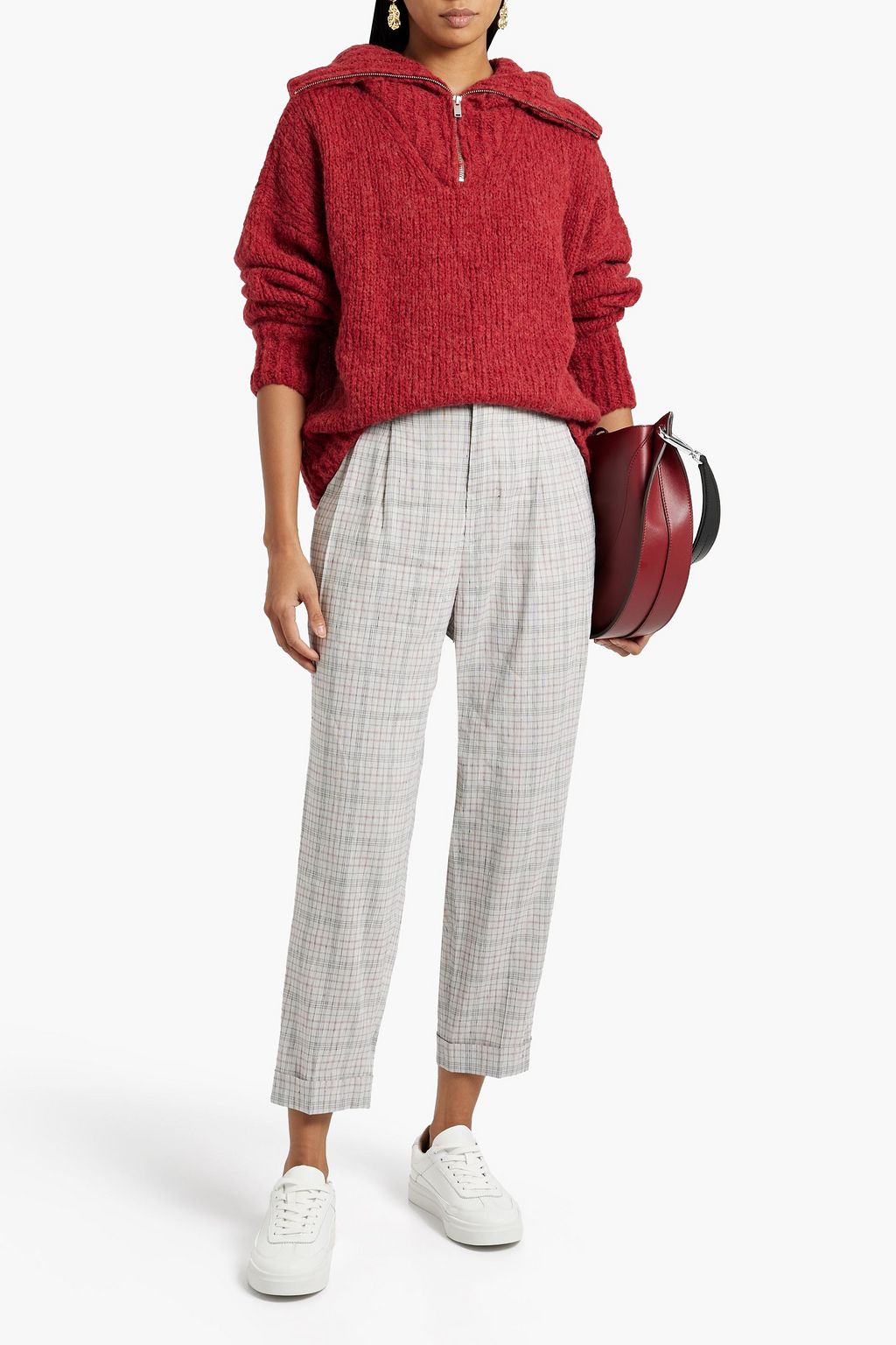 MARANT ÉTOILE Lowea pleated checked linen-blend tapered pants