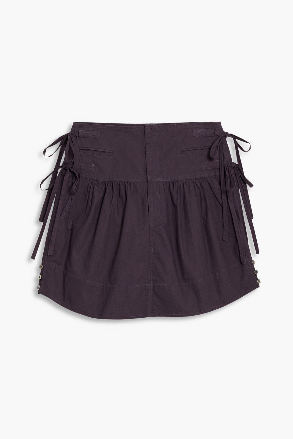 Isabel Marant Étoile Omalia Bow-detailed Cotton-canvas Mini Skirt In Dark Purple