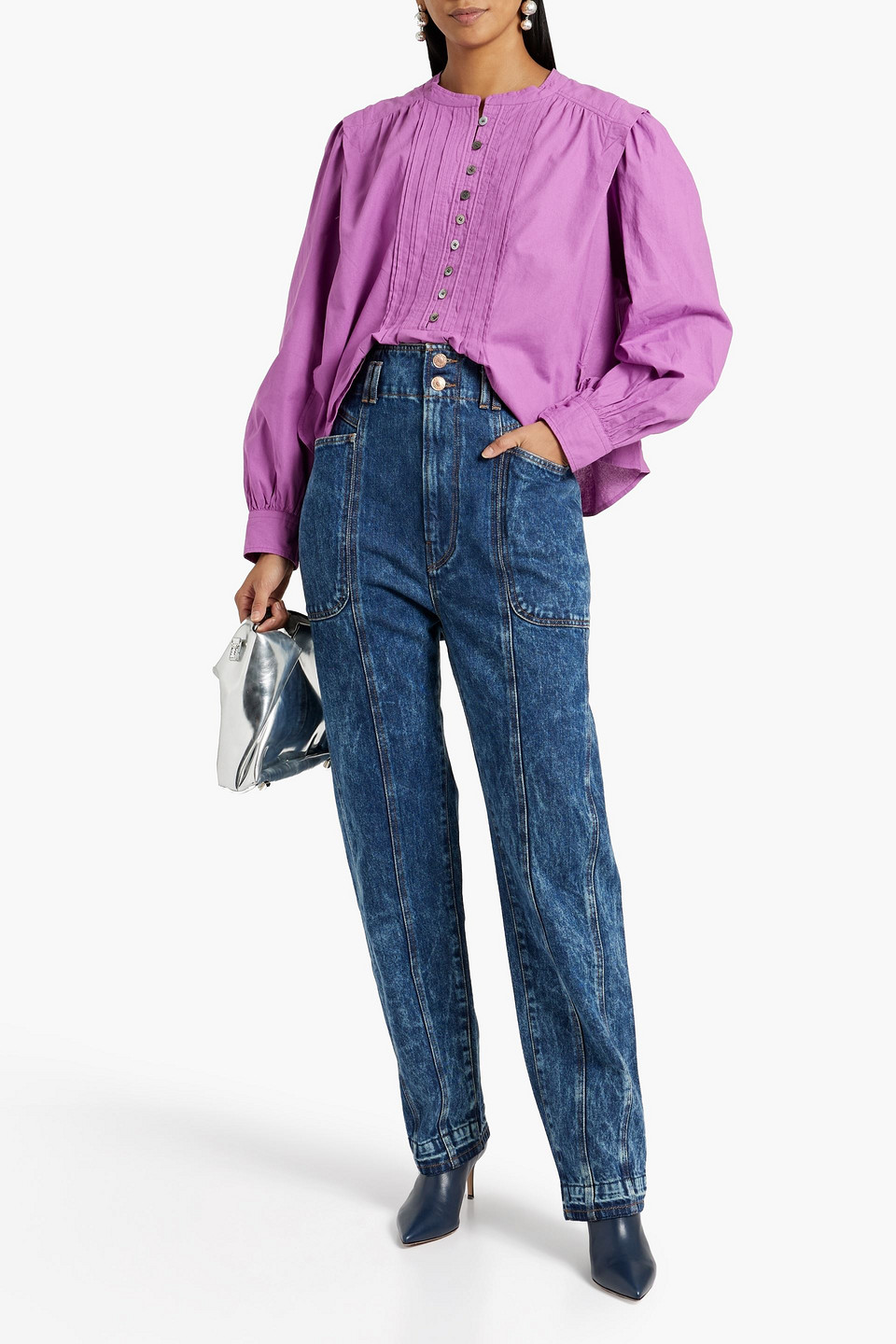 Shop Isabel Marant Étoile Tess Faded Boyfriend Jeans In Mid Denim