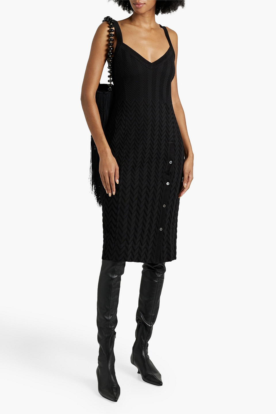 MISSONI BUTTON-DETAILED CROCHET-KNIT COTTON-BLEND DRESS