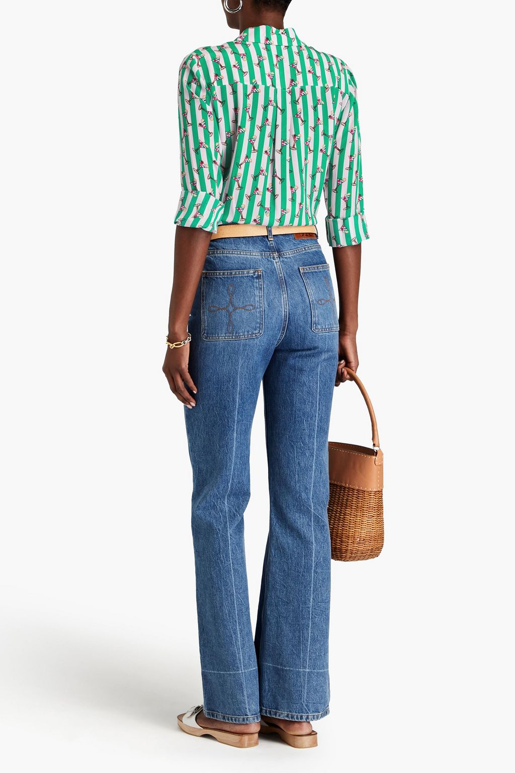 ALICE + OLIVIA シルククレープデシン シャツ プリント入り