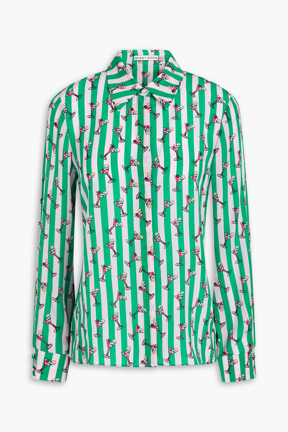 Alice And Olivia Printed Silk Crepe De Chine Shirt In Jade