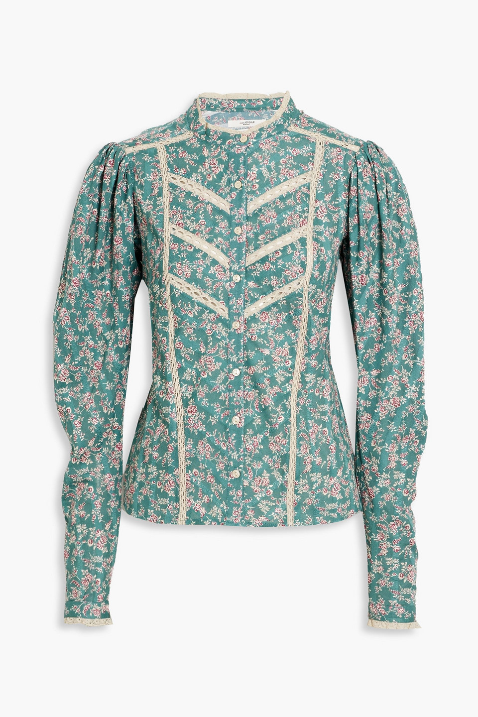 Isabel Marant Étoile Reafi Lace-trimmed Printed Cotton-mousseline Blouse In Teal