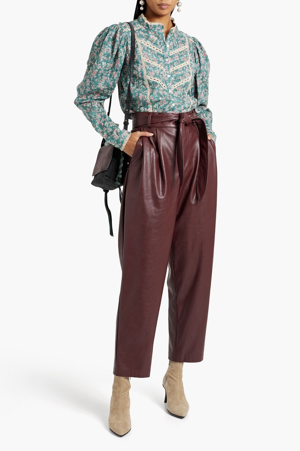 MARANT ÉTOILE Reafi lace-trimmed printed cotton-mousseline blouse