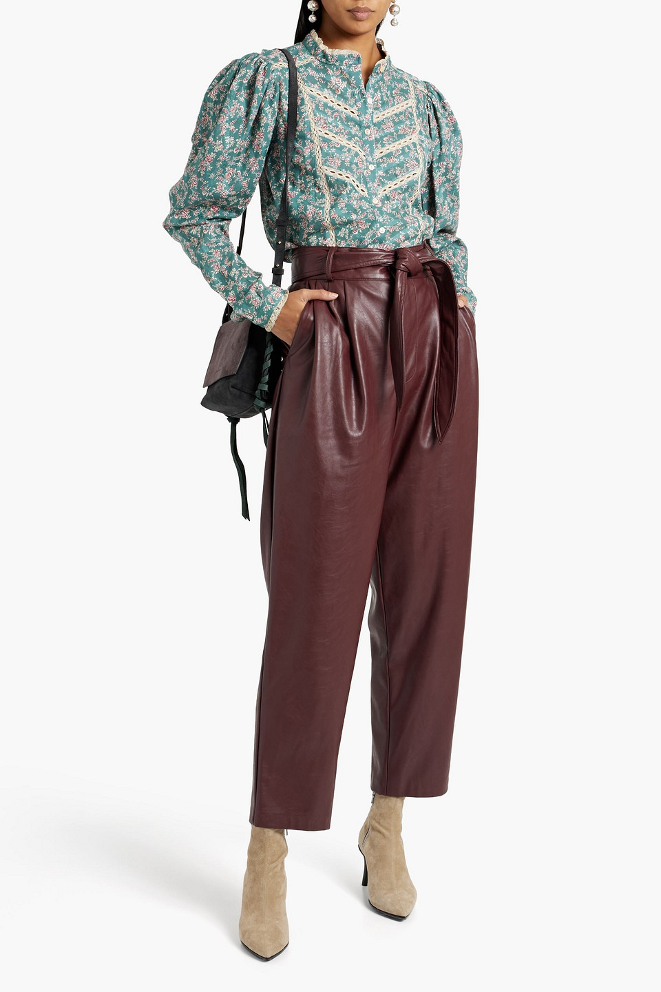 ISABEL MARANT ÉTOILE REAFI LACE-TRIMMED PRINTED COTTON-MOUSSELINE BLOUSE