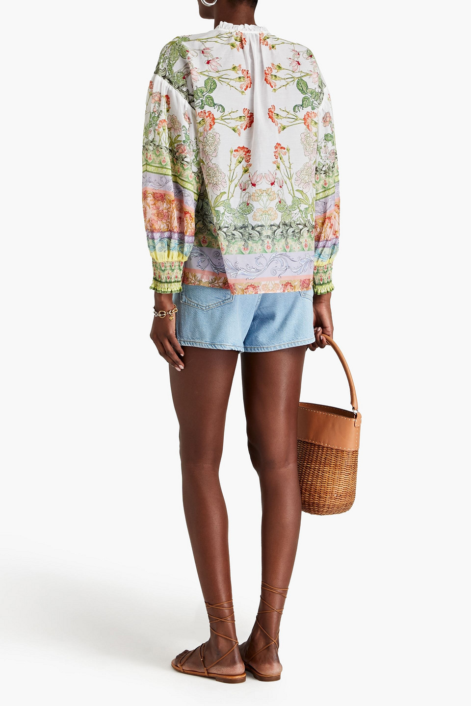 Alice And Olivia Floral-print Cotton And Silk-blend Voile Blouse In White