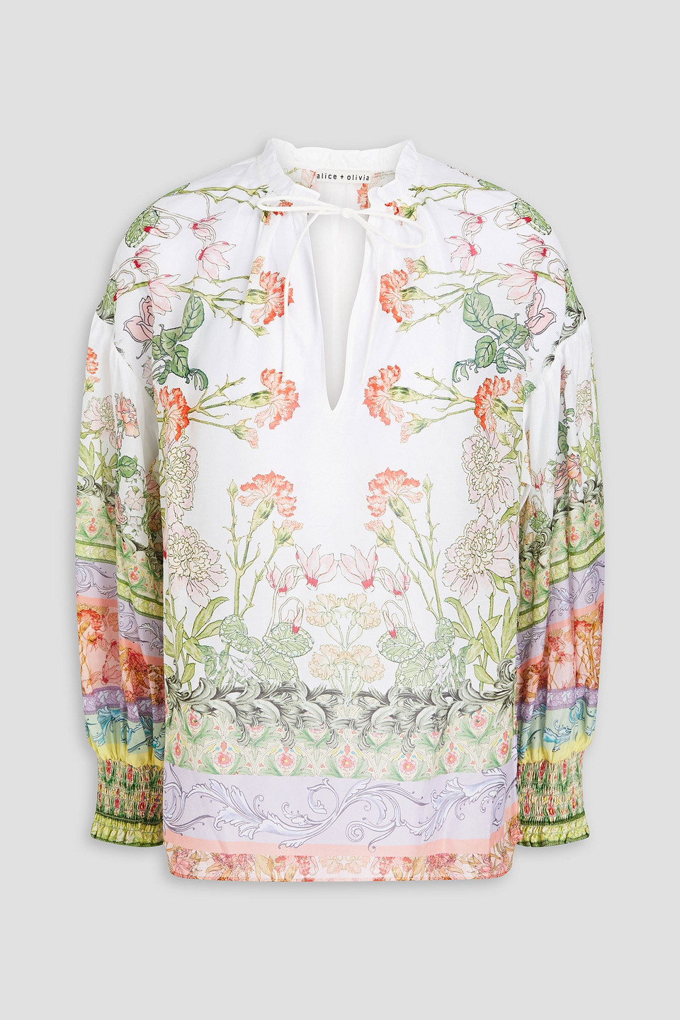 Floral-print cotton and silk-blend voile blouse