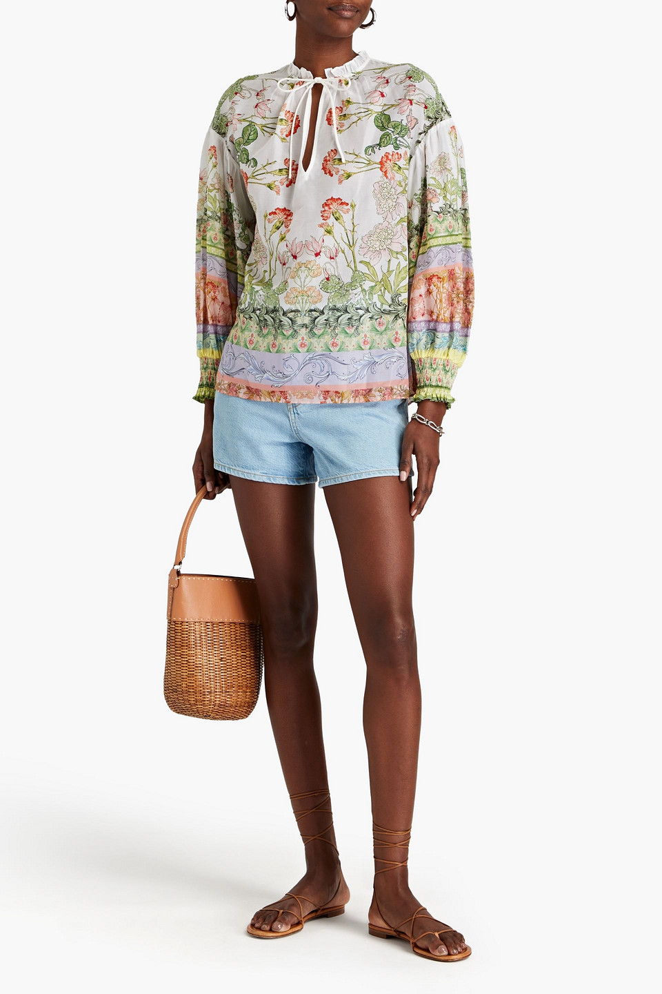 Alice And Olivia Floral-print Cotton And Silk-blend Voile Blouse In White