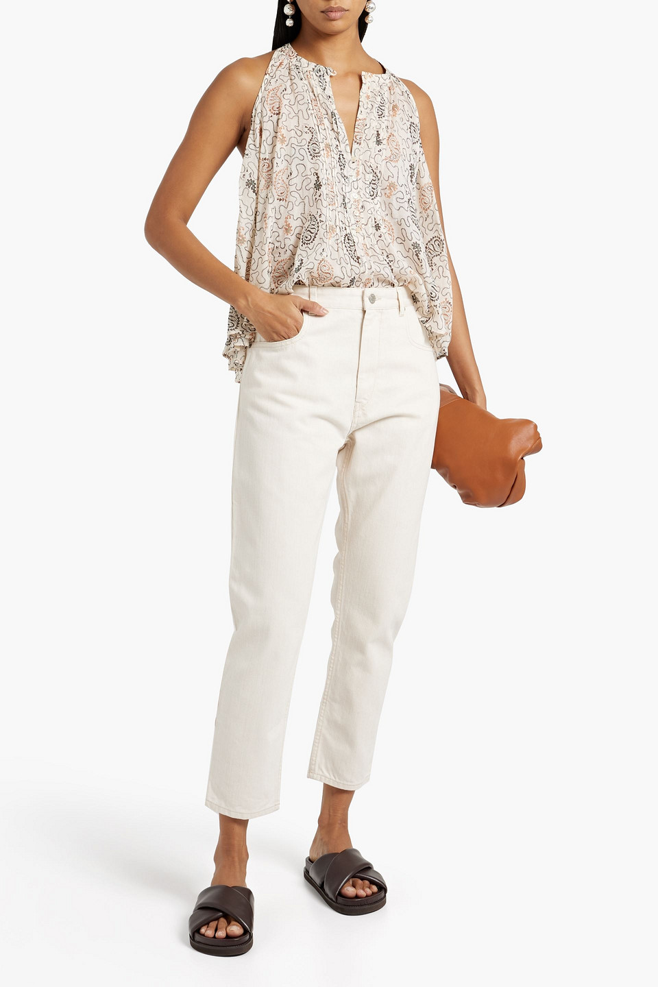 ISABEL MARANT ÉTOILE ABITI PLEATED PRINTED COTTON-GAUZE TOP 