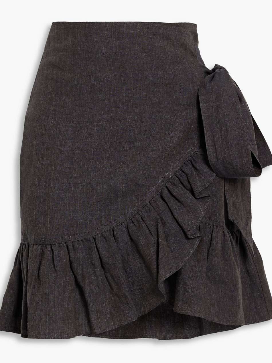 tempster ruffled linen mini wrap skirt