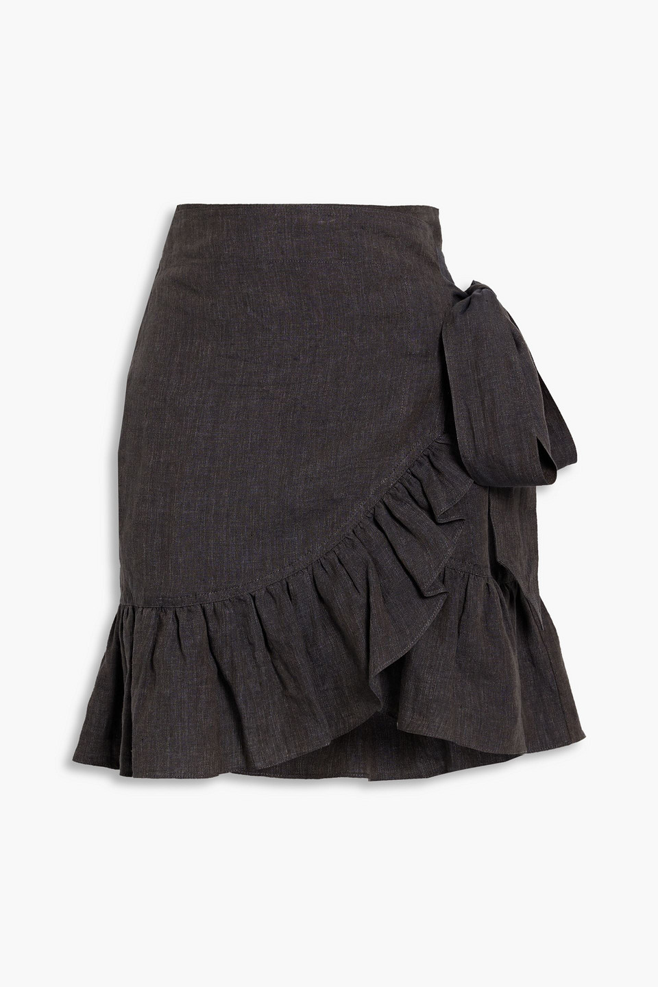 Isabel Marant Étoile Tempster Ruffled Linen Mini Wrap Skirt In Dark Gray