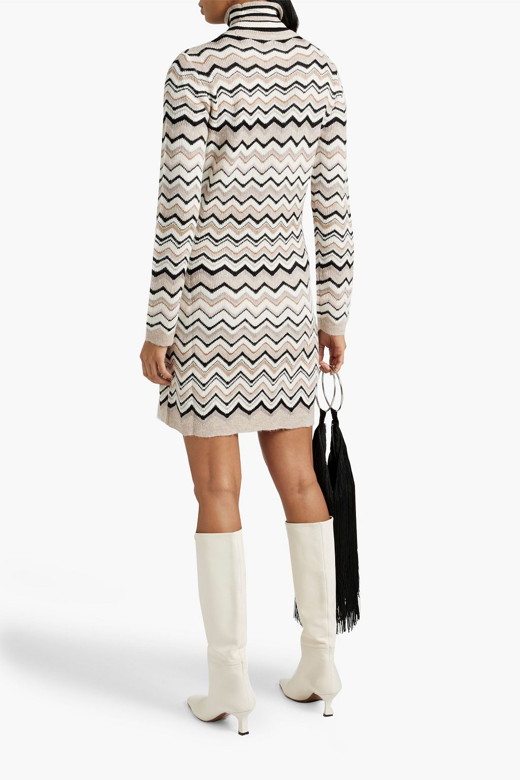 MISSONI Crochet-knit turtleneck mini dress