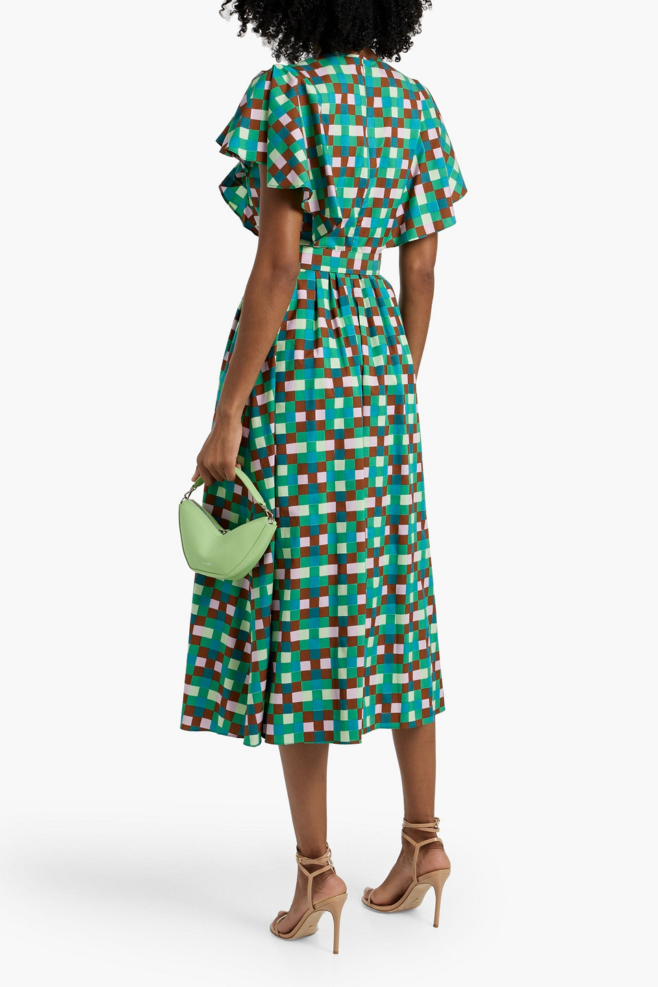 Diane Von Furstenberg Damon Belted Checked Cotton-blend Poplin Midi Dress In Jade