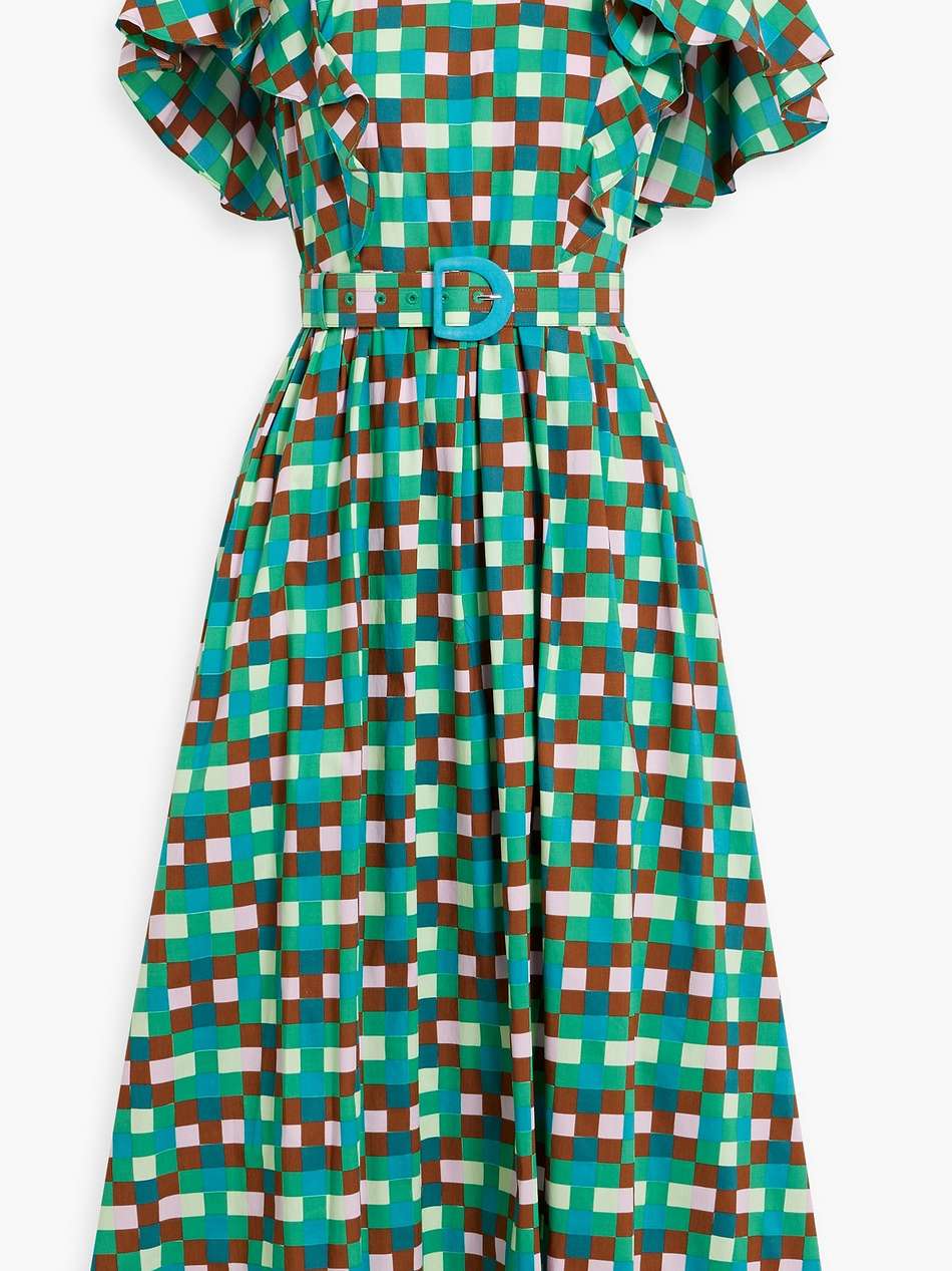 damon belted checked cotton-blend poplin midi dress