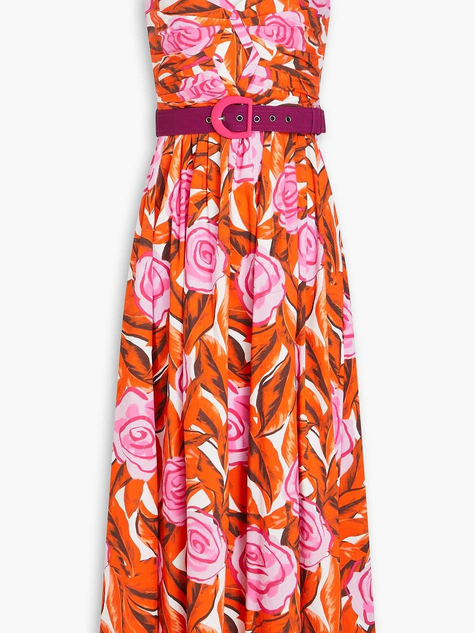 elisa floral-print cotton-blend poplin midi dress