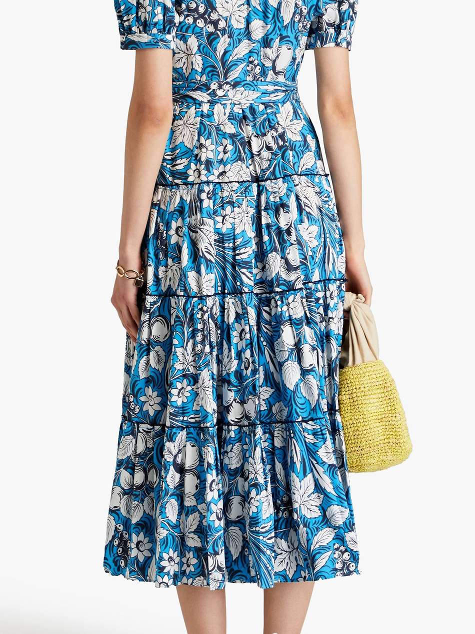 queena gathered floral-print cotton-blend poplin midi shirt dress