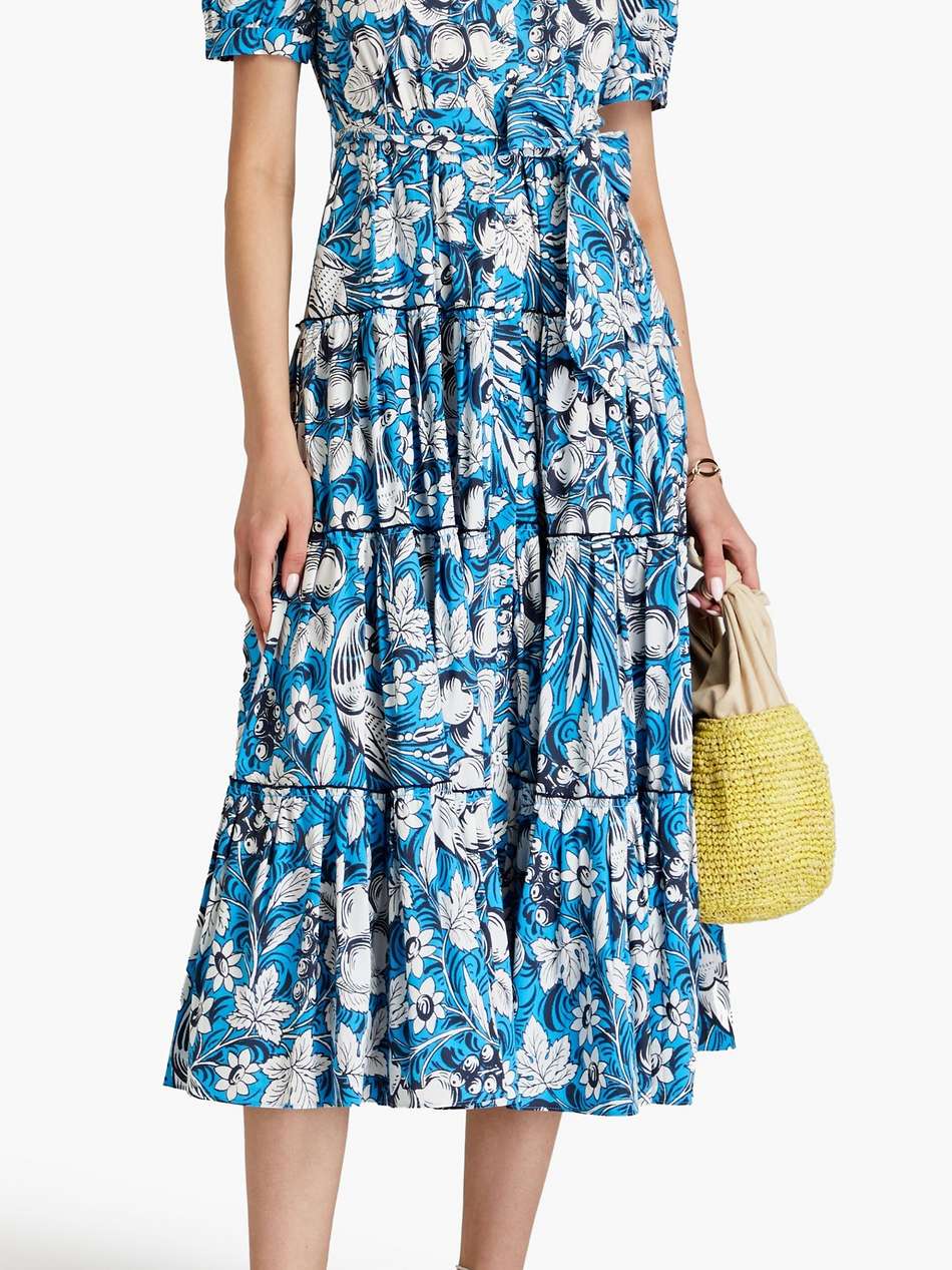 queena gathered floral-print cotton-blend poplin midi shirt dress