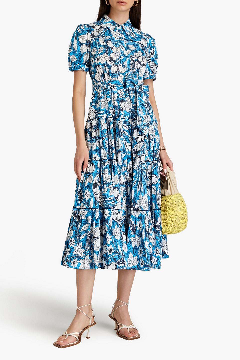 Diane Von Furstenberg Queena Tie Belt Stretch Cotton Midi Dress In Azure