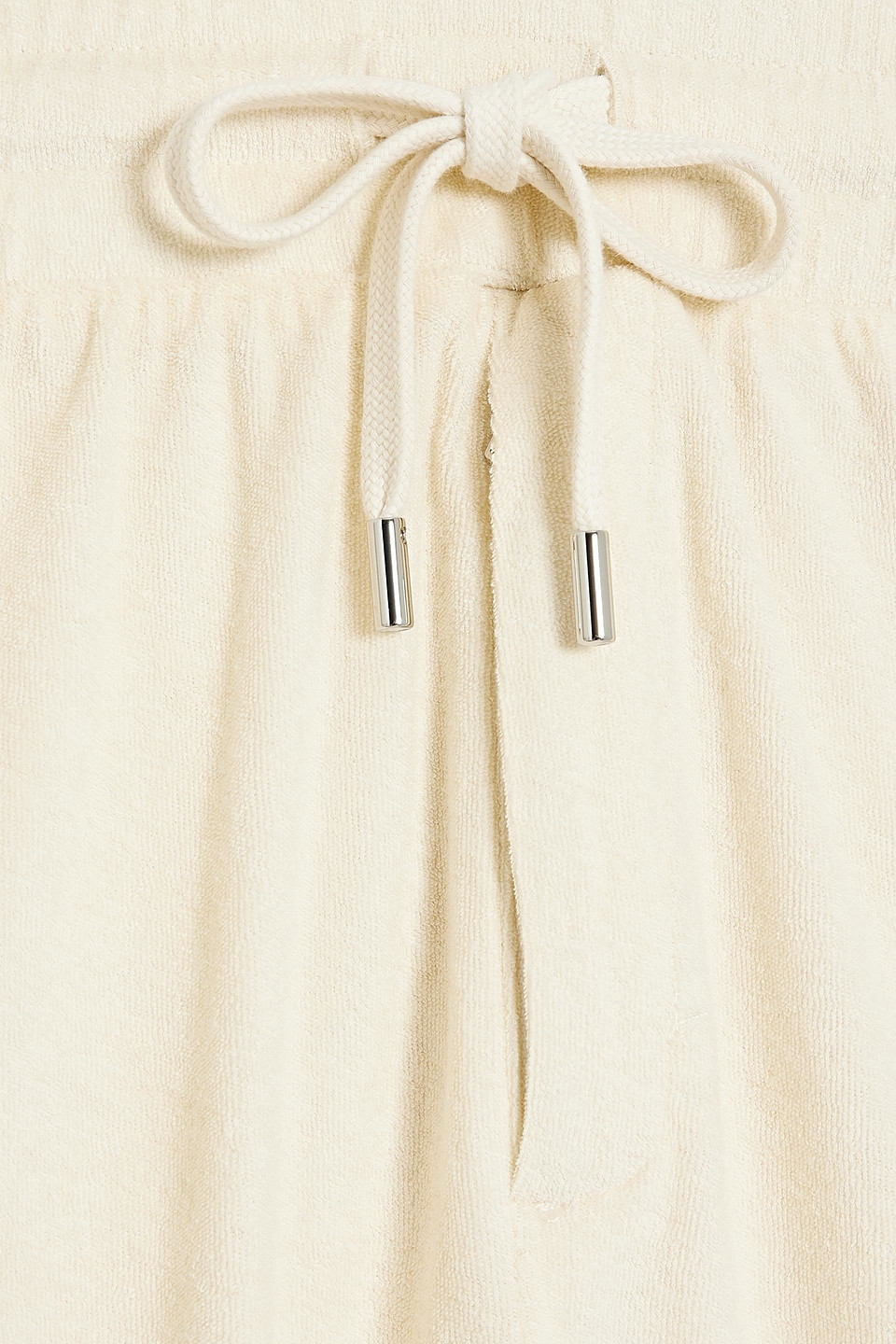 Shop Frescobol Carioca Cotton, Lyocell And Linen-blend Terry Drawstring Shorts In Cream