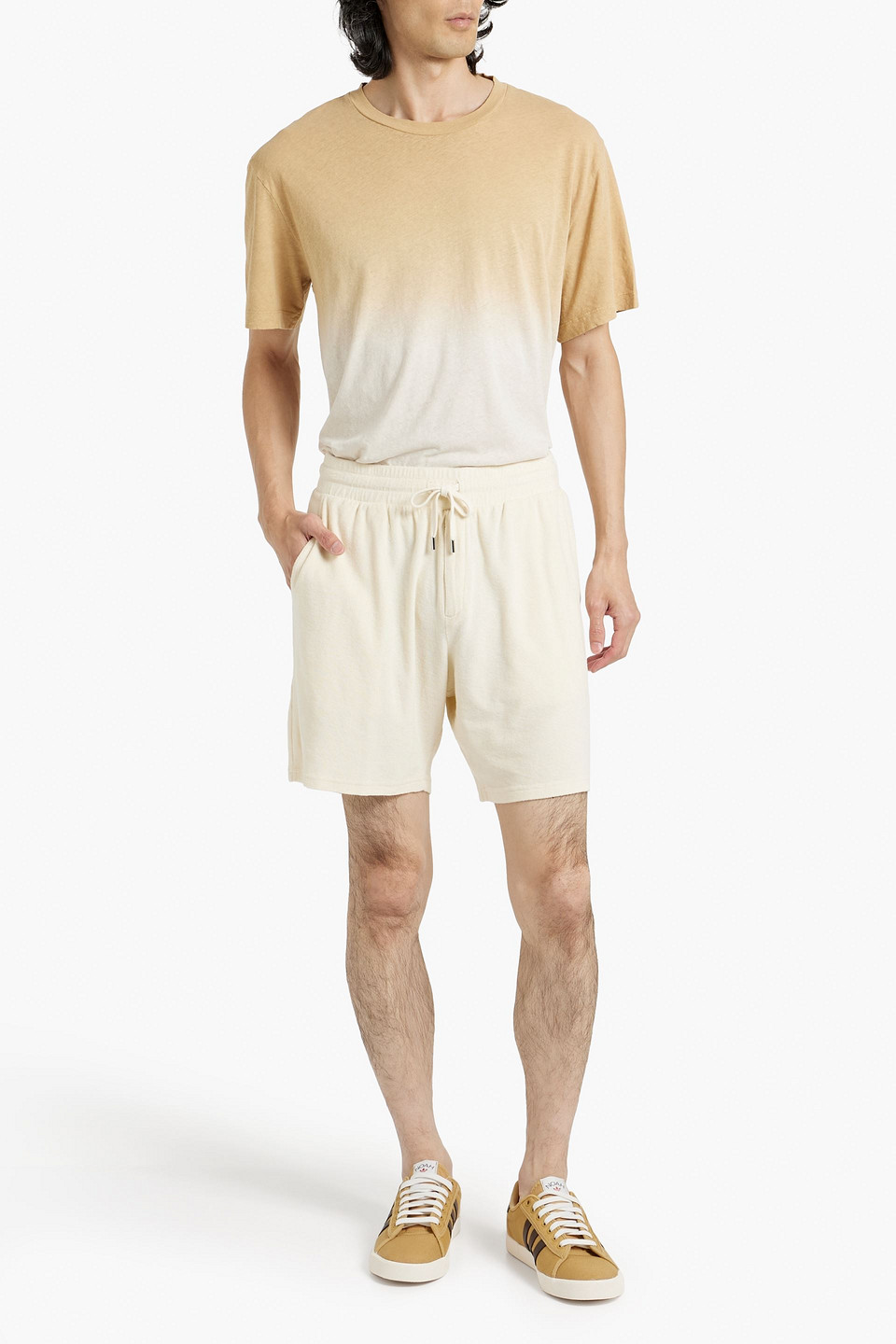 Shop Frescobol Carioca Cotton, Lyocell And Linen-blend Terry Drawstring Shorts In Cream