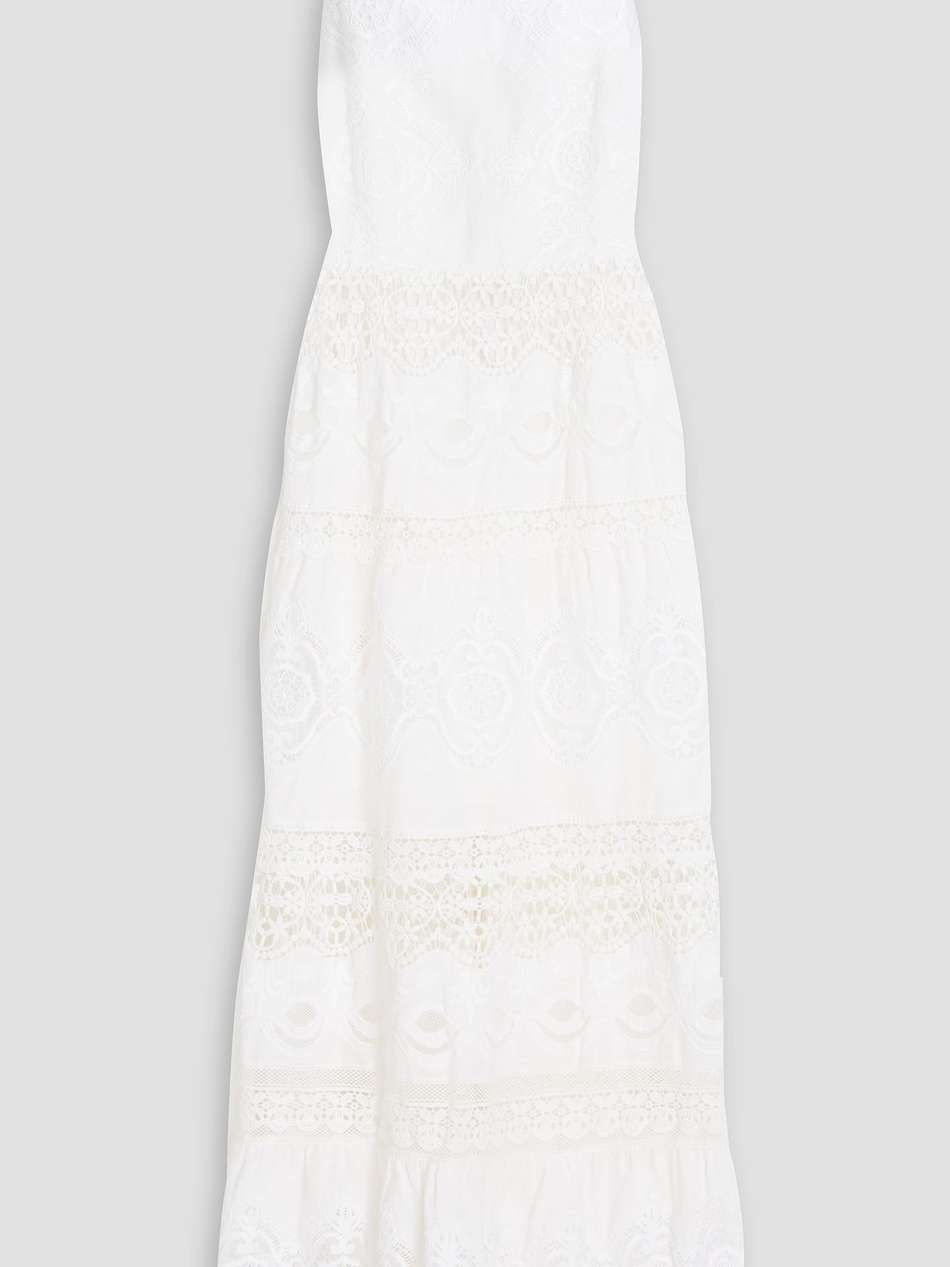 crocheted lace-paneled linen and cotton-blend maxi dress