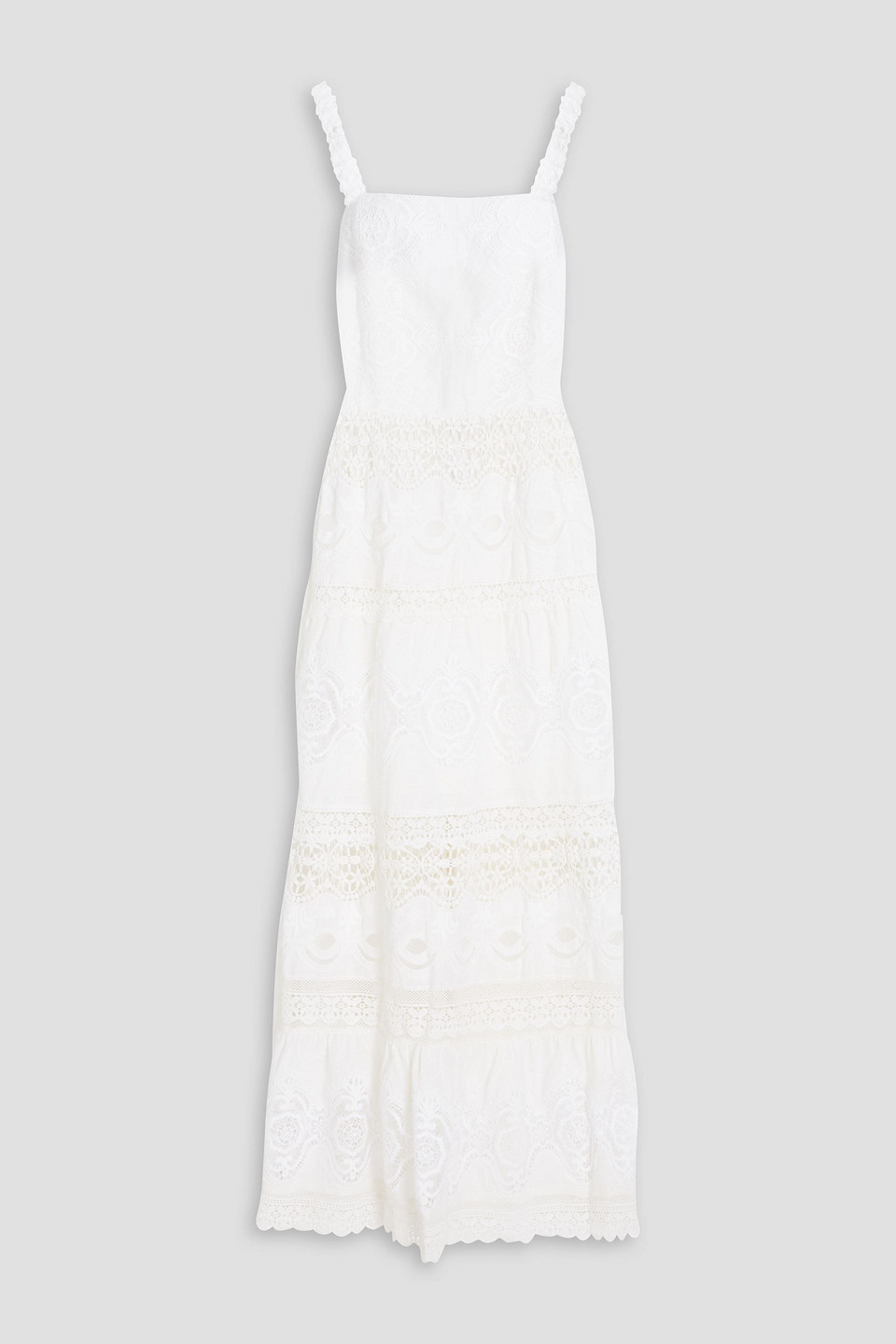 Alice And Olivia Crocheted Lace-paneled Linen And Cotton-blend Maxi Dress  In White | ModeSens