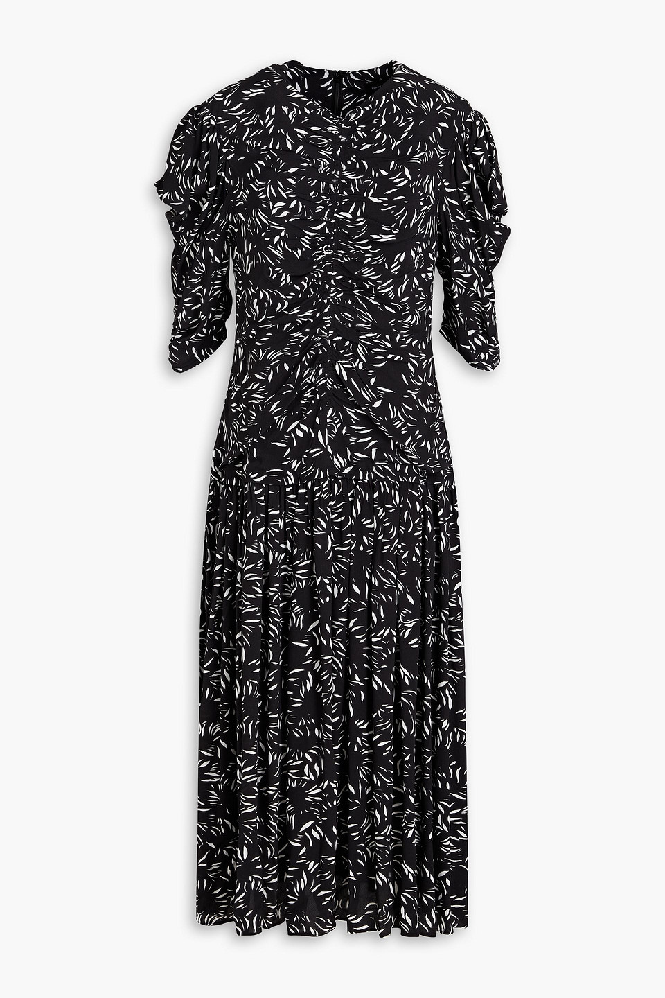 Shop Proenza Schouler Ruched Printed Crepe Midi Dress In Black