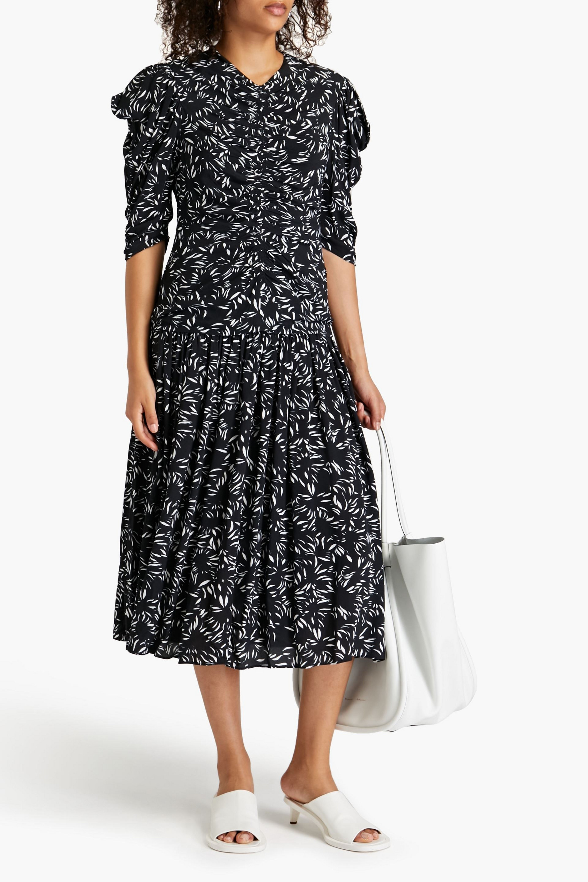 Proenza Schouler Ruched printed crepe midi dress