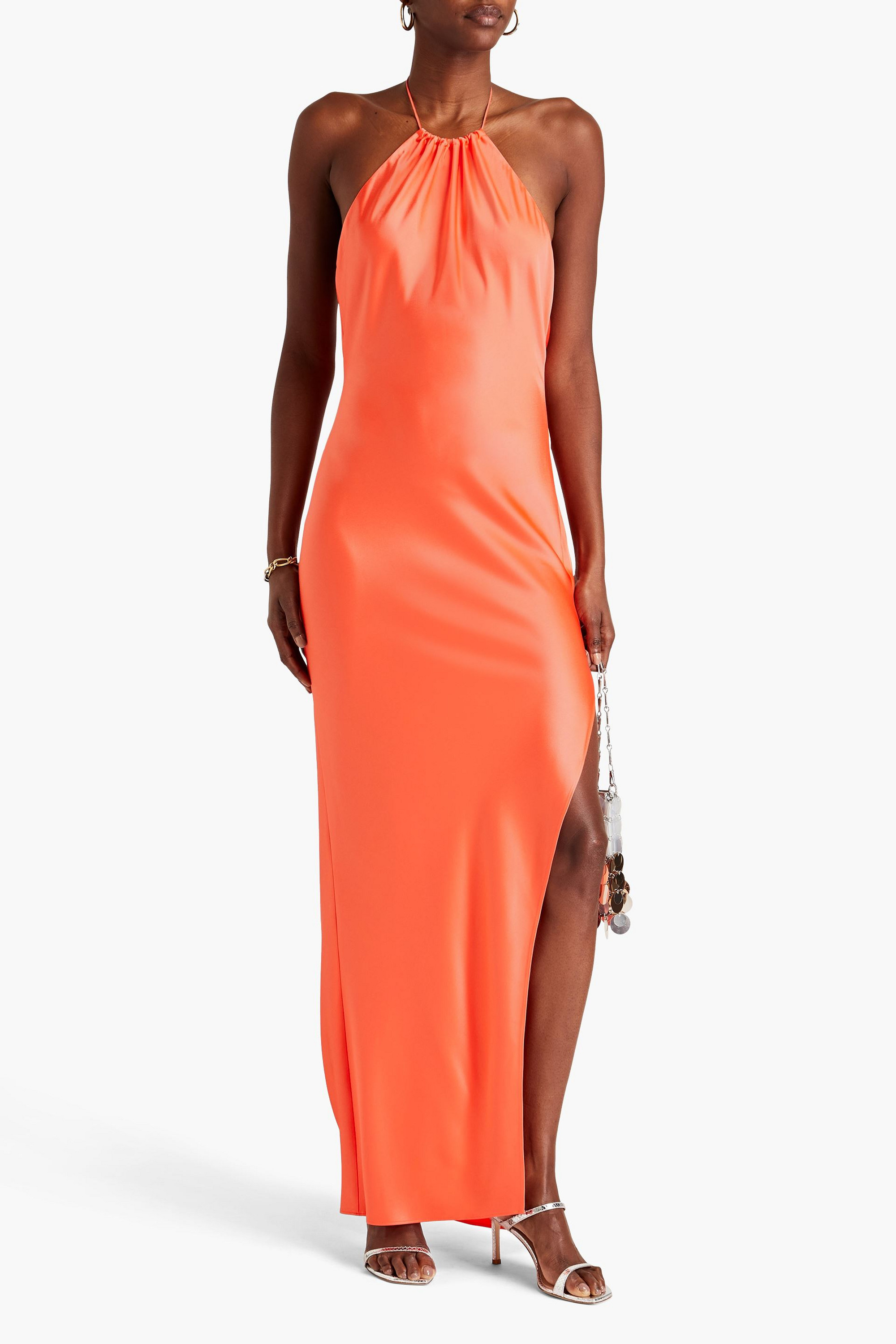 alice + olivia Zumi draped satin halterneck gown