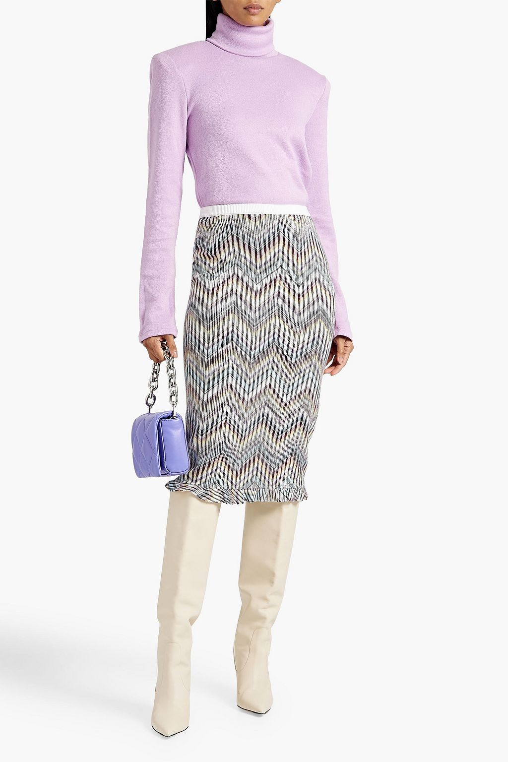 MISSONI تنورة مصنوعة من مزيج من القطن بحبكة كروشيه مزينة بكشاكش