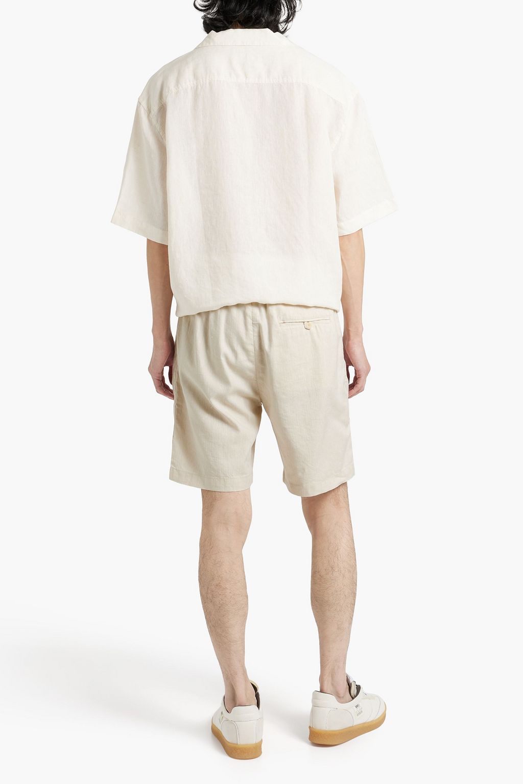 FRESCOBOL CARIOCA Herringbone linen and cotton-blend drawstring shorts