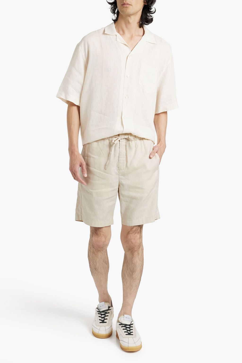 FRESCOBOL CARIOCA Herringbone linen and cotton-blend drawstring shorts
