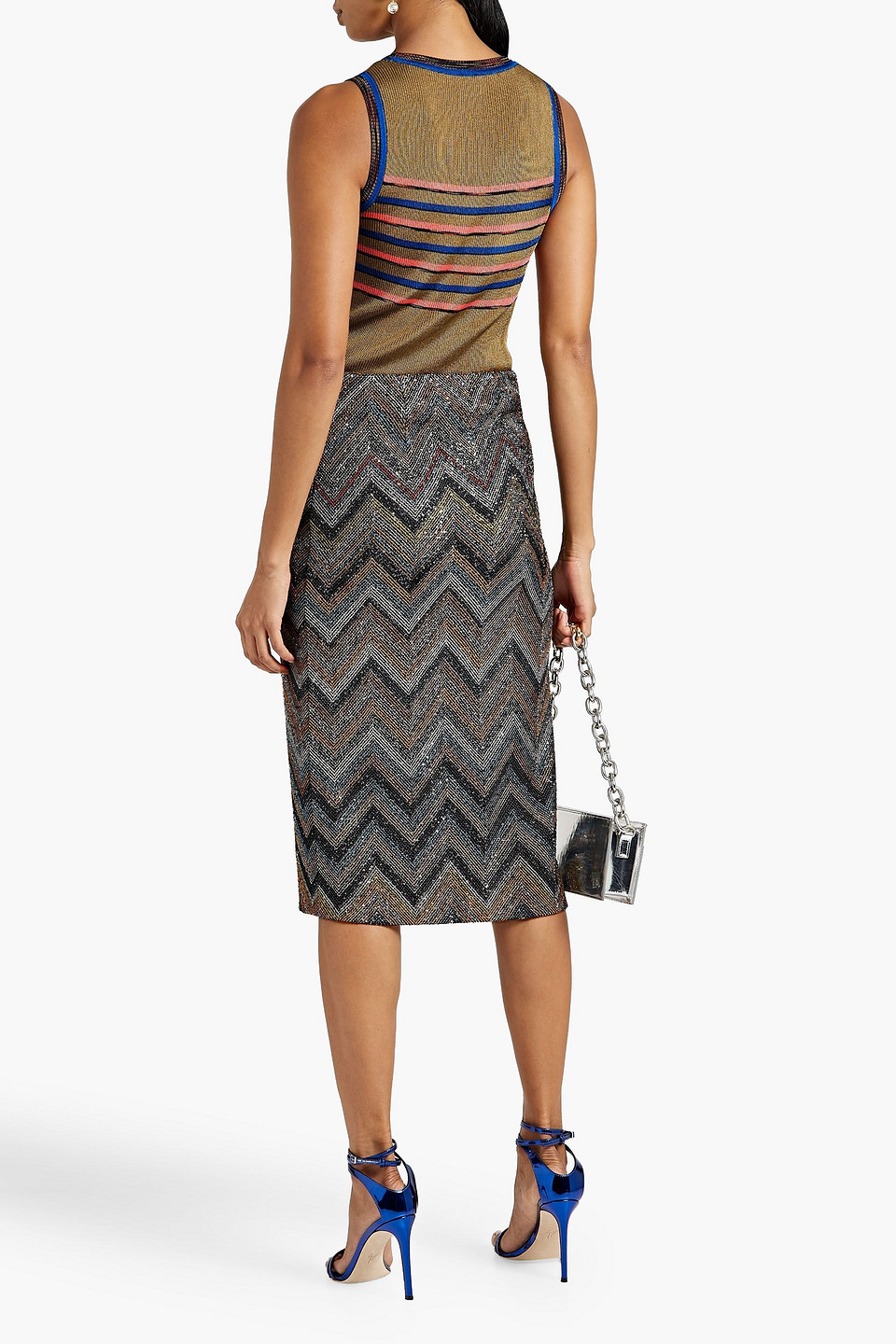 Shop Missoni Striped Crochet-knit Tank In Army Green