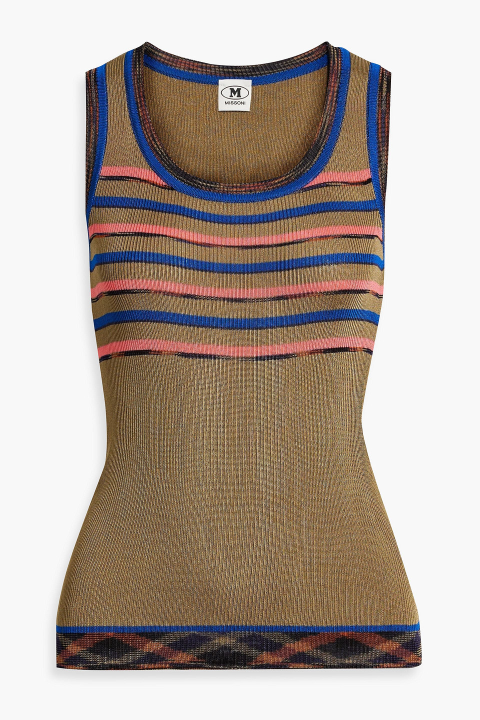 Missoni Striped Crochet-knit Tank In Army Green